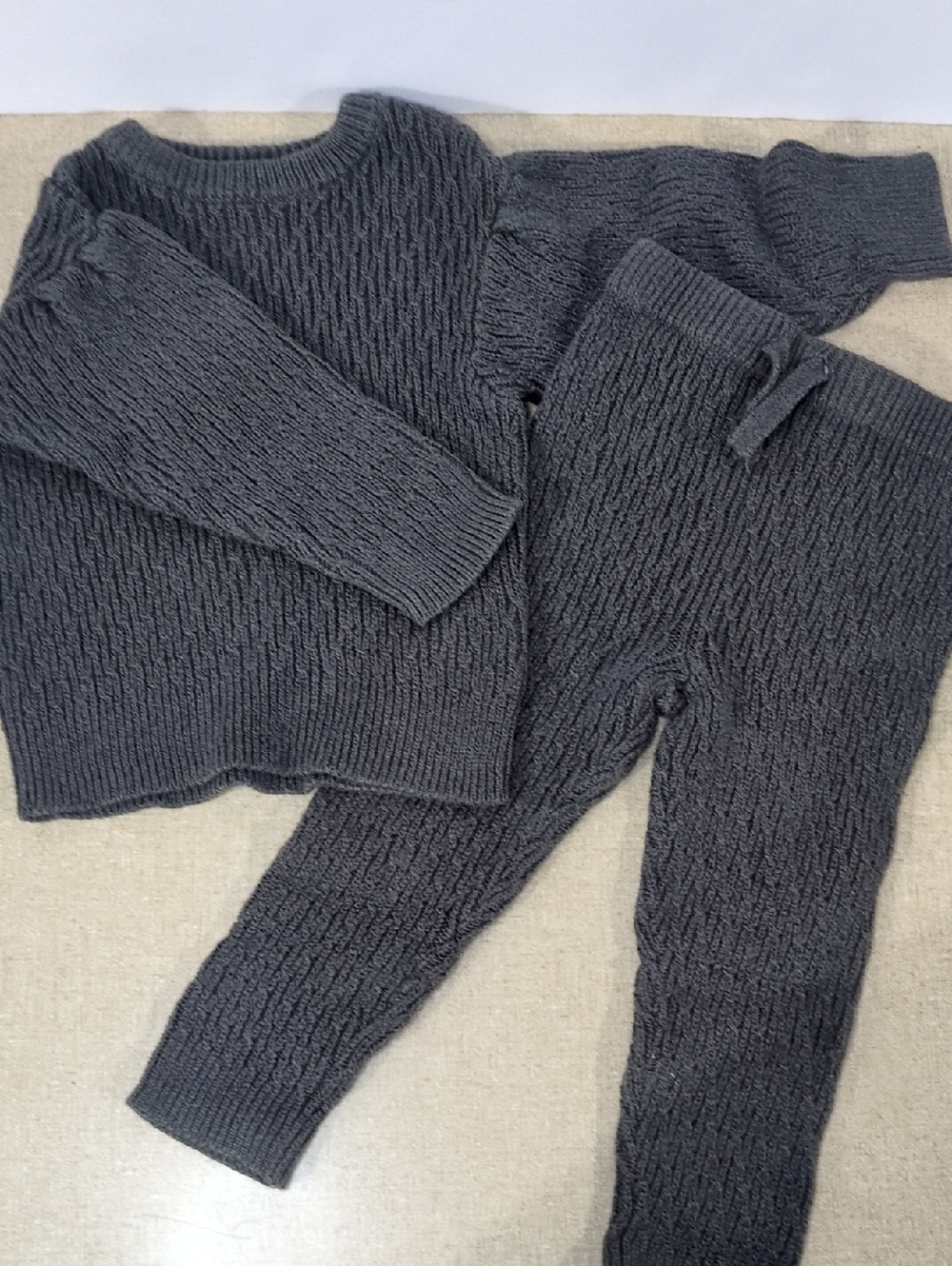 Charcoal Knit Sweater and Pants Set Cotton Drawstring Gray 2T Buttons Winter